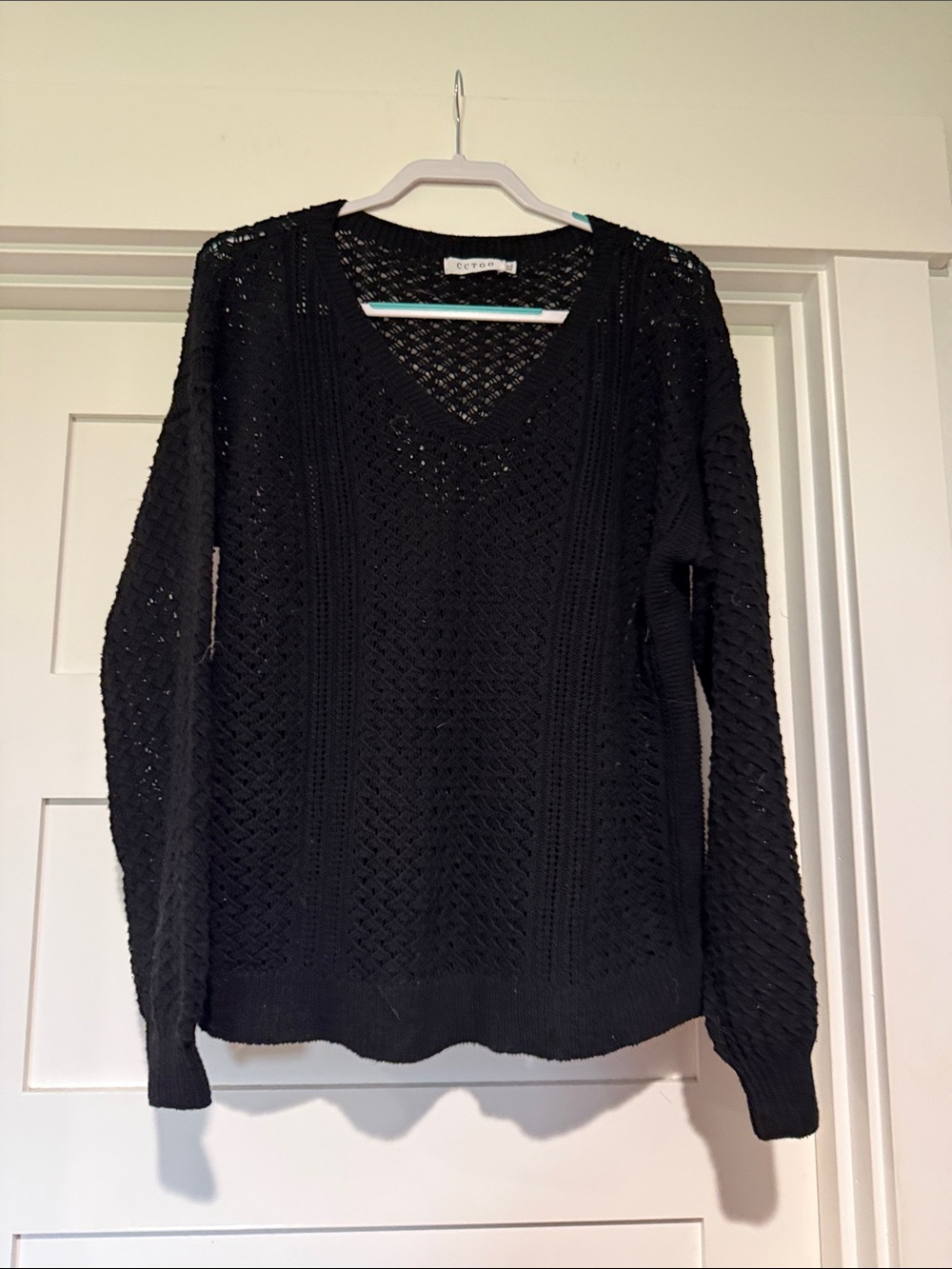 Black Open-Knit V-Neck Sweater — Ecru Label